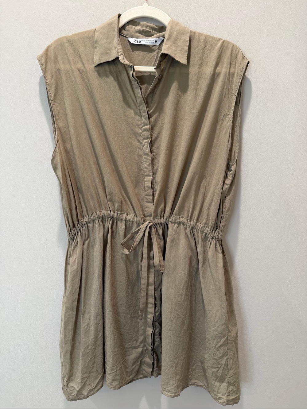 Zara Taupe Tie-Waist Shirt Dress – XS